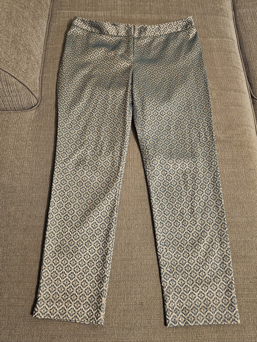 Worthington Teal Blue Cream Champagne Patterned Work Office Dress Pants Size 8